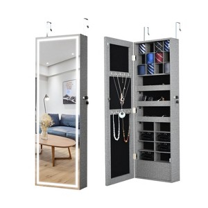 DOMETOUR Fashion Simple Jewelry Storage Mirror Cabinet With LED Lights Can Be Hung On The Door Or Wall - 1 of 4