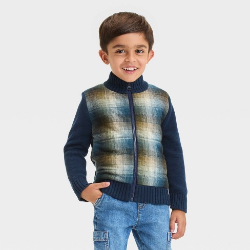 Toddler Boys Quilted Zip up Plaid Sweater Cat Jack Blue Target