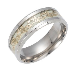 Glow in Dark Dragon Stainless Steel Wedding Band Ring Men Women Ginger Lyne Collection - 1 of 2