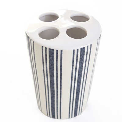 Lakeside Farmhouse Stripes 4-Slot Toothbrush Holder for the Bathroom Countertop