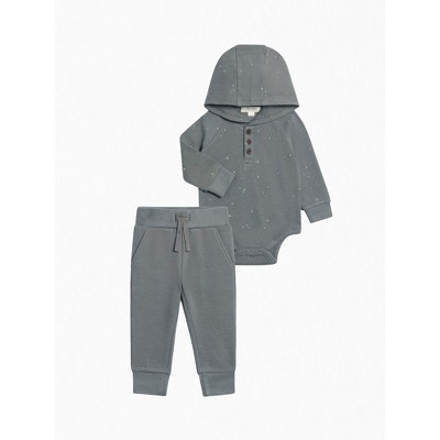 Organic 2 Piece Boys Hooded Bodysuit and Pant Set