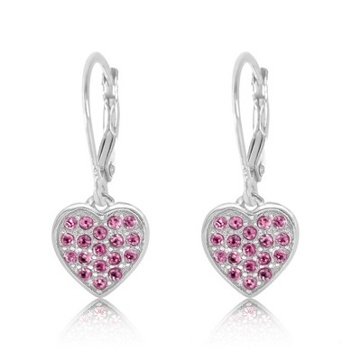 Heart Crystal White Gold Palladium Plating Hypoallergenic Kids Earrings leverback is made from 925 Sterling silver