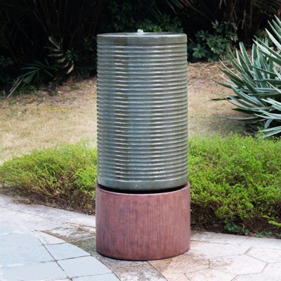 VisioGear Bird Baths, 44" Tall Large Round Green Ribbed Tower Water Fountain, Outdoor Bird Bath Fountain, Antique Green & Red, 19.3"*19.3"*43.3“