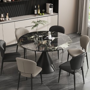 Versatile Dining Table with Marble-Pattern Stone Top & Steel Base - 1 of 4