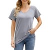 Womens Summer Tops Casual Short Sleeve V Neck T Shirts Loose Mesh Solid Color Patchwork Tunic Blouse Shirts - 2 of 4