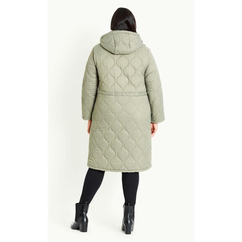 Women's Plus Size Quilted Hood Coat - Green | EVANS, 4 of 9