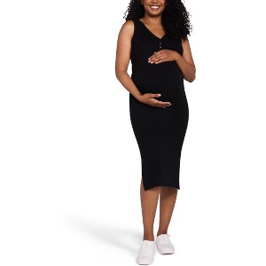 Women's Sleeveless Henley Racerback Maternity Midi Dress - Black - Size: X  Large - Motherhood Maternity : Target