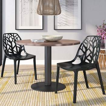 LeisureMod Cornelia Modern Plastic Dining Chair with Cut-Out Tree Design, Set of 2