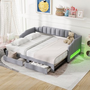 ModernLuxe Twin XL Size Extendable Daybed, Twin XL to King Storage Bed Frame with Two Drawers and LED Light - 1 of 4