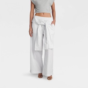 KBB by KAHLANA Women's 'The Tie Waist Trousers' - White/Blue Striped :  Target
