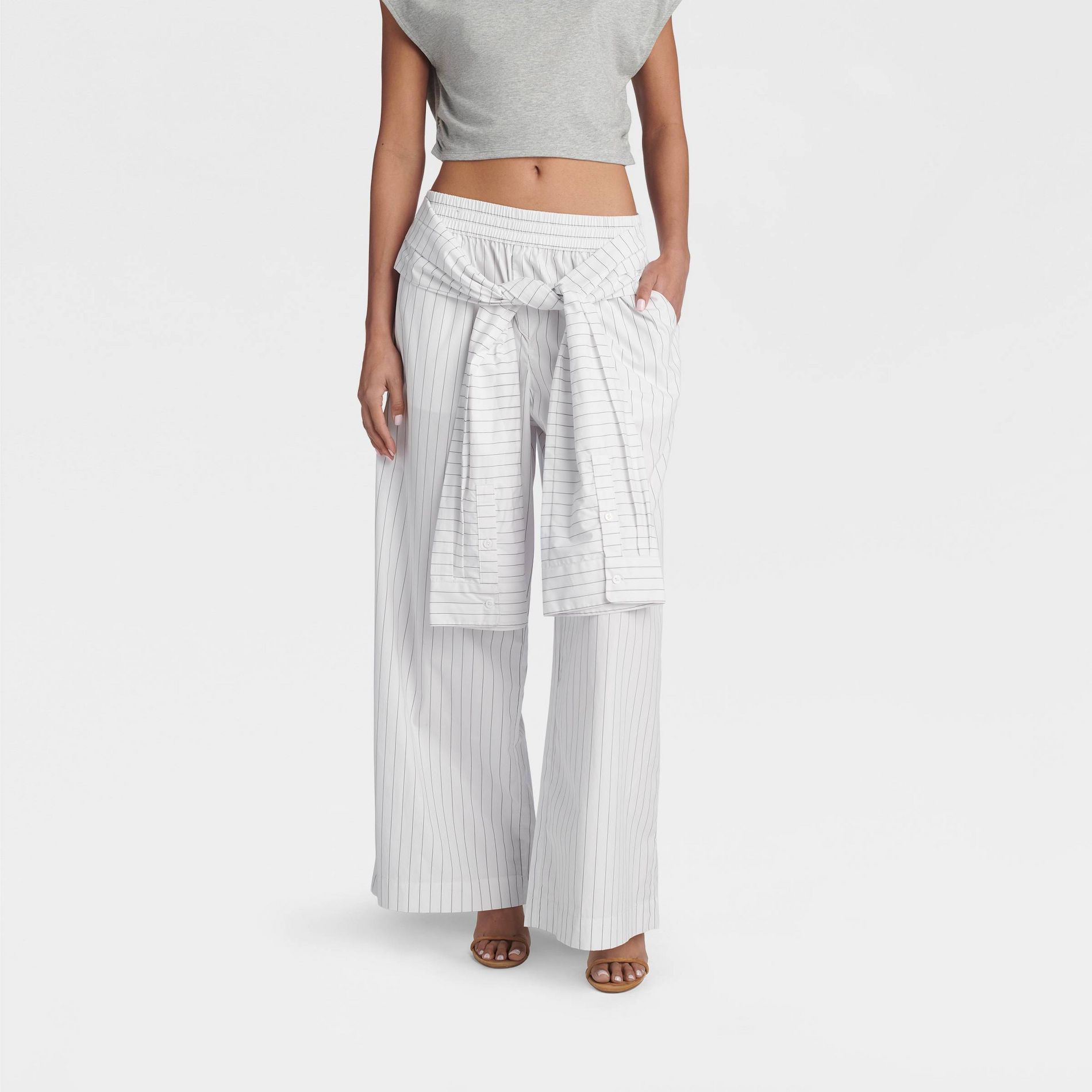 KBB by KAHLANA Women's 'The Tie Waist Trousers' - White/Blue Striped