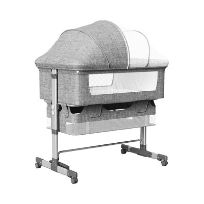 Lirago 3-in-1 Bassinets & Bedside Sleepers Convertible Baby Crib Adjustable Height Lockable Wheels Mosquito Net Storage