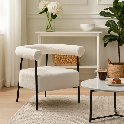 Homy Casa Modern Bouclé Upholstered Accent Chair with Open Back and Metal Frame for Living Room or Bedroom, Ivory