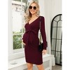 Women Maternity Ribbed Knit Long Sleeve Wrap V Neck Casual Fall Bodycon Sweater Mini Dress Baby Shower Photoshoot with Belt - 2 of 4