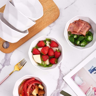 White Geometric Ceramic Microwave Safe Serving Bowls, Set of 2