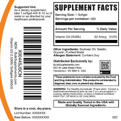 BulkSupplements Vitamin D3 Softgels