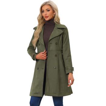Allegra K Women's Faux Suede Notched Lapel Strap Cuff Solid Double Breasted Tie Belt Trench Coat