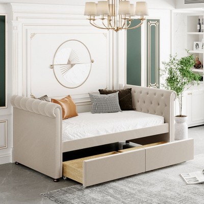 YOOCOZZ Twin Size Velvet Upholstered Daybed with Two Storage Drawers and Armrests