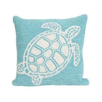 18"x18" Front Porch Turtle Print Indoor/Outdoor Square Throw Pillow Aqua - Liora Manne