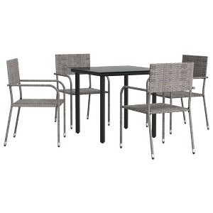 vidaXL Patio Dining Set Table and Chair Gray and Black Poly Rattan and Steel - 31.5" Table Length 4 Items - 1 of 4