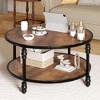 2-Tier Round Wood Coffee Table with Storage Shelf & Roman Column Metal Frame – Rustic Circle Center Table - 2 of 4