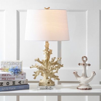 Cream Coral Branch Table Lamp Set with Cotton Shade