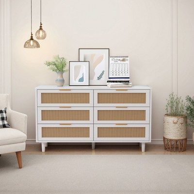 VYNXARIA 51.18inch 6-Drawers Rattan Storage Cabinet Rattan Drawer,for Bedroom,Living Room