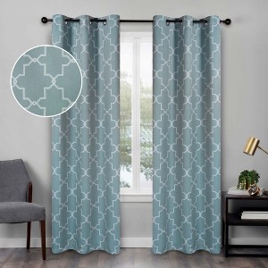 Vintage Geometric Trellis Room Darkening Semi- Blackout Curtains, Set of 2 by Blue Nile Mills - 1 of 4