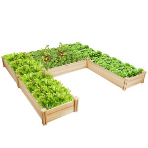 Costway Raised Garden Bed Wooden Garden Box Planter Container U-Shaped Bed 92.5x95x11in - 1 of 4