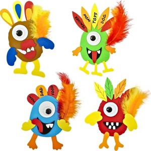 4E's Novelty 12 Pack Monster Turkey Crafts for Kids - Turkey Monster Craft Kit, Self-Adhesive Foam Magnets, Fun Thanksgiving Activity for Ages 4-12 - 1 of 4