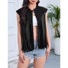 Whizmax Women's Fringe Vest 70s Denim Zip Up Jacket Hippie Sleeveless Loose Costume - 2 of 4