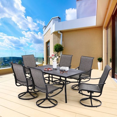 7pc Patio Dining Set with Rectangle Table with 2.6" Umbrella Hole & Metal Sling Arm Chairs - Captiva Designs