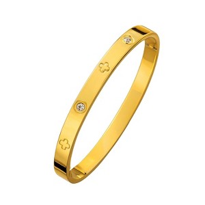 Gold Stainless Steel Clover - Accented Modern Unisex Closed Bangle - 1 of 4