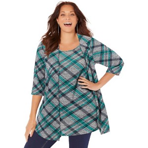 Catherines Women's Plus Size Impossibly Soft Cardigan & Tank Duet - 1 of 4