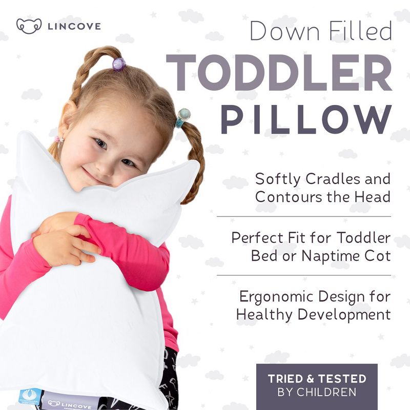 Lincove Toddler Pillow - Cozy Sleep for Kids - Ideal for Nap, Cot, Crib - 800 Fill Power, 100% Cotton, 400 Thread Count - 2 Pack, 4 of 9