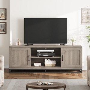 Farmhouse TV Stand, Entertainment Center with 2-Tier Adjustable Shelves and Metal Leg - 1 of 4