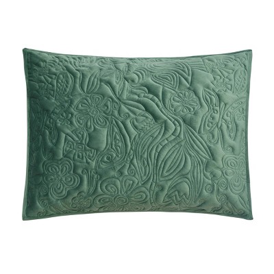 Emerald Green Velvet Full Quilt Set with Botanical Motif
