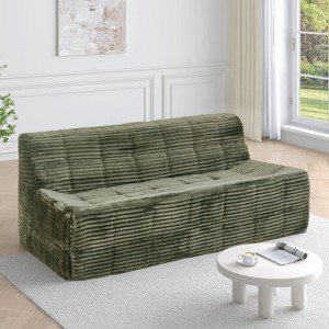 Beige Corduroy 3-Seater Sofa with Full Sponge Compression, Modern Minimalist Design, Space-Saving Comfort - 1 of 4
