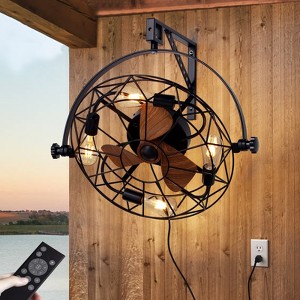 Ludomide 21 In Black Caged Wall Mounted Fan Ceiling Fan With Remote And Lights, Adjustable Tilt And 6-Speed Plug In Wall Mounted Fan - 1 of 4