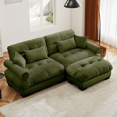 NicBex Couches for Living Room Oversized 2-Seater Sofa Couch Comfort Velvet Upholstered Sofa With Pillows and Bolstered Armrests for Bedroom