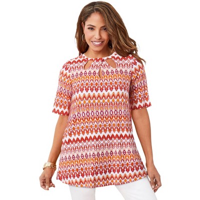 Jessica London Women's Plus Size Stretch Knit Cutout Swing Tunic