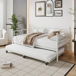 Coucheta Twin Daybed with Trundle, Heavy Duty Metal Twin Day Bed with Pull Out Trundle - 1 of 4
