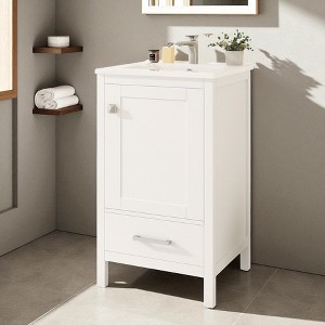 20-Inch Modern Bathroom Vanity with Ceramic Sink, Soft-Close Drawer & Door, Double-Layer Door Organizer, Divider Drawer, Adjustable Foot Pads - 1 of 4