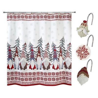 Christmas Gnomes Shower Curtain & Shower Hook Set
