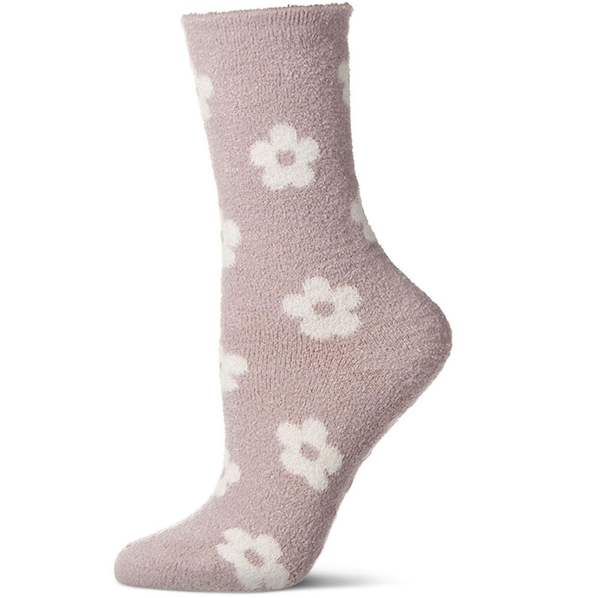 Memoi Women's "Daisies" Non-Skid Lavender Infused Crew-Length Cozy Spa Sock