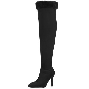 BLISSFUL STEP Women's Faux Fur High Heels Pointed Toe Fluffy Over the Knee High Boots - 1 of 4
