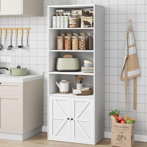 Farmhouse Bookcase with Doors Display Storage Shelves Industrial Bookshelf Wooden 4 Shelf Bookshelves for Bedroom, Living Room - 1 of 4