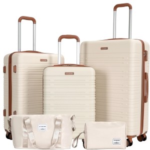 Whisen 5-Piece Set Luggage Sets ABS Lightweight Suitcase with Travel Bag, Toiletry Bag, TSA Lock and Rotating Wheels - 1 of 4