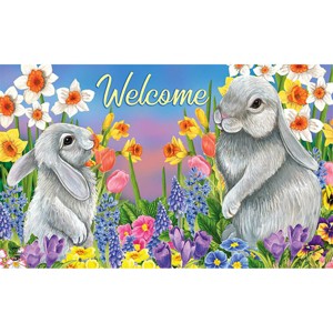 Spring Friends Bunnies Doormat Easter Welcome Floral 30" x 18" Briarwood Lane - 1 of 4