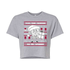 Women's - SpongeBob SquarePants - Spongebob Xmas Sweater Cropped Graphic T-Shirt - 1 of 4